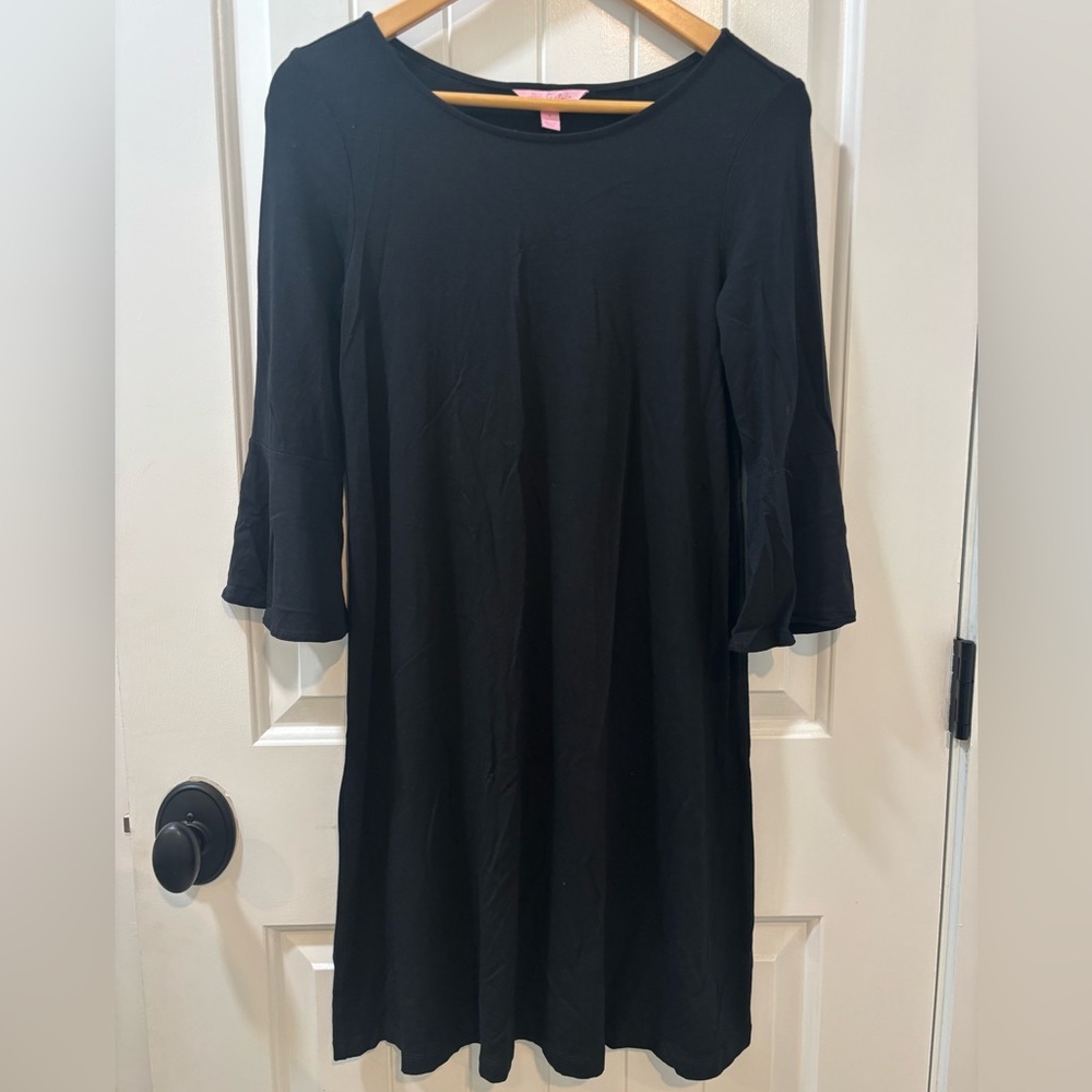 Lilly Pulitzer Ophelia Swing Dress Onyx Black 3/4 Flare Sleeve Size Small